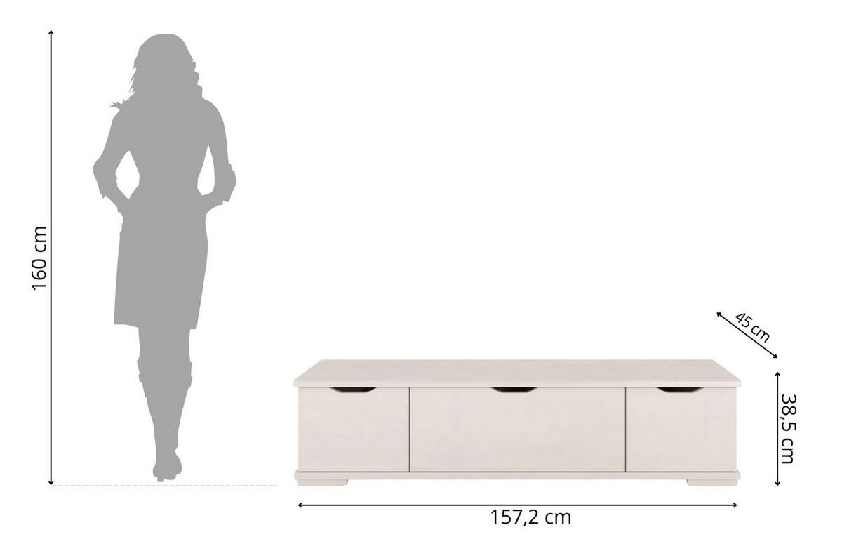 MASSIVHOLZ-TV-SCHRANK Arhus, Buche - lackiert, Weiß - Weiß, Holz/Buchenholz (157.2/38.5/45cm) - Visby