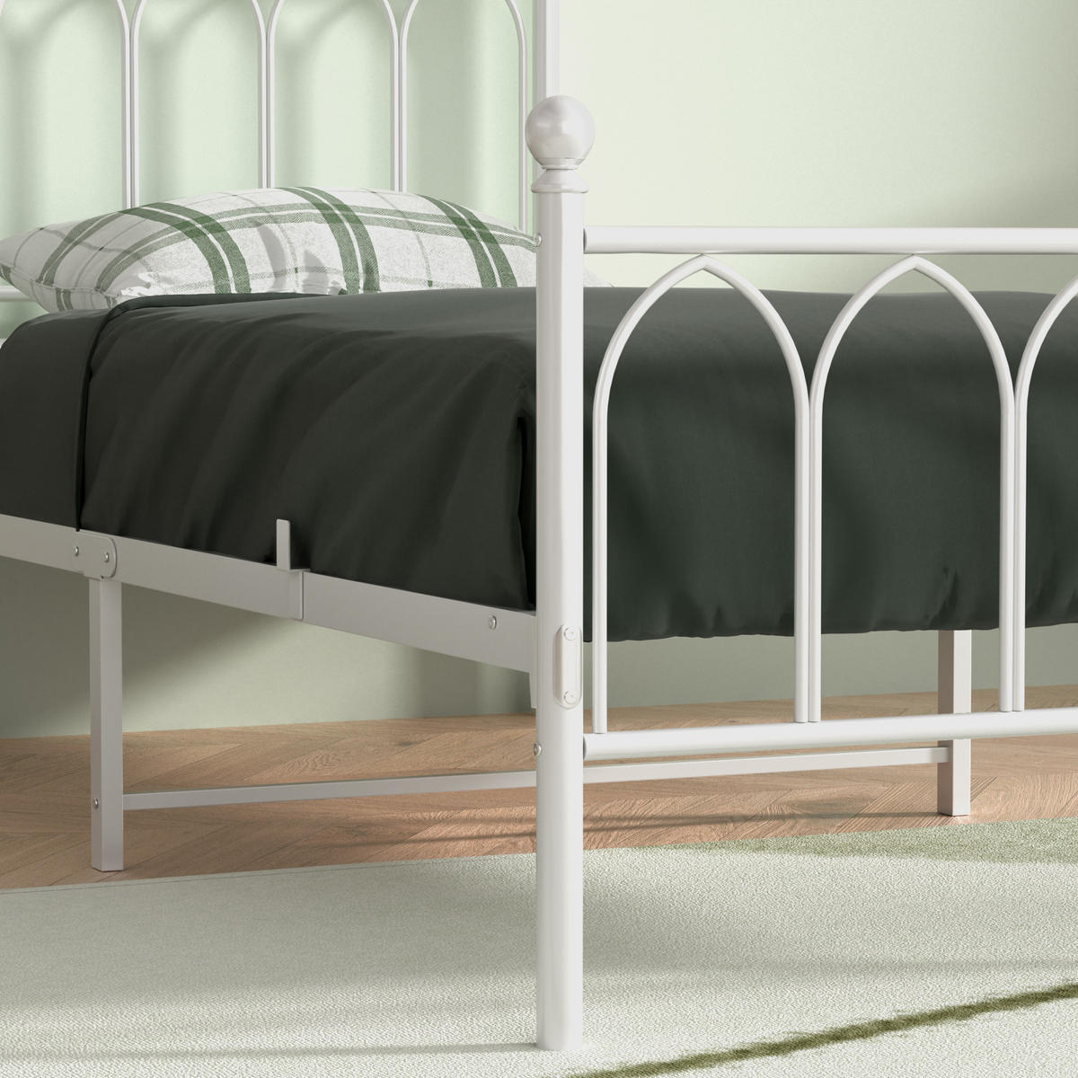 METALLBETT 90/200 mit Stauraum unter dem Bett Jugendbett mit Lattenrost,Weiß - Weiß, Metall (90/200cm) - STILVORA