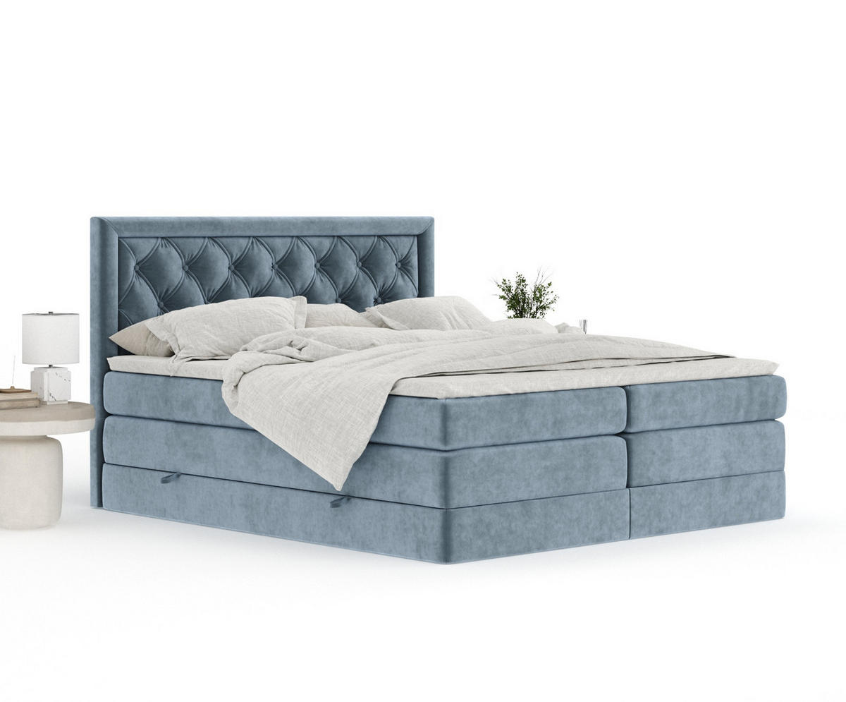 BOXSPRINGBETT Aurelia Blau Grau 160/200 cm - Blaugrau/Schwarz, Holz/Holzwerkstoff (160/200cm) - Maison de Reve