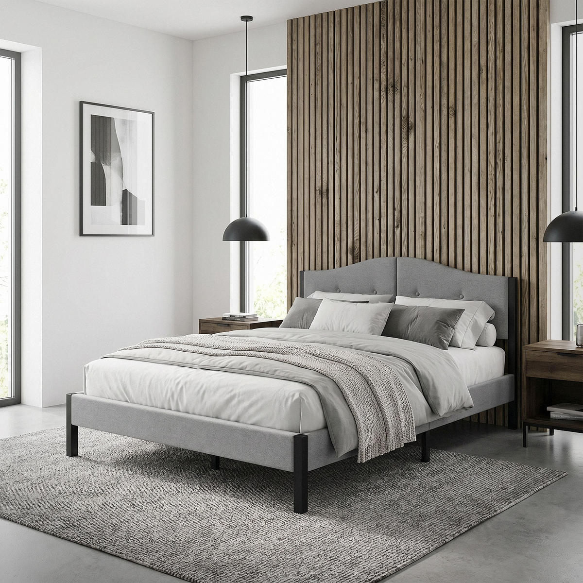 ČALOUNĚNÁ POSTEL 140x200 cm šedá s roštem a lněnou látkou - šedá, kompozitní dřevo/textil (140/200cm) - ML-DESIGN