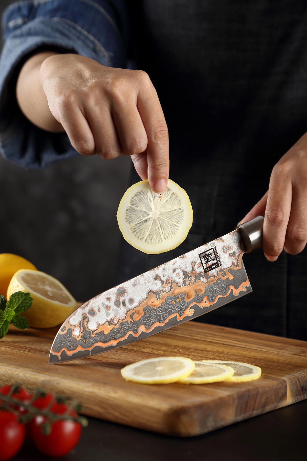 SANTOKU-MESSER MysticMagma Damast - Braun, Holz/Metall (31cm) - Zayiko