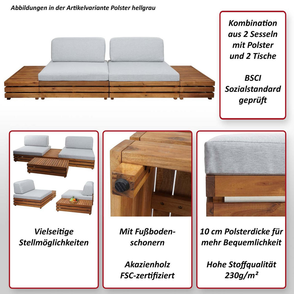 GARTEN-GARNITUR Schwarz, Grau - Schwarz/Grau, Holz - MCW