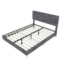 POLSTERBETT 140/200 cm mit karierter Polsterkopfteil und Holzfüßen, Grau - Grau, Textil (140/200cm) - Redom