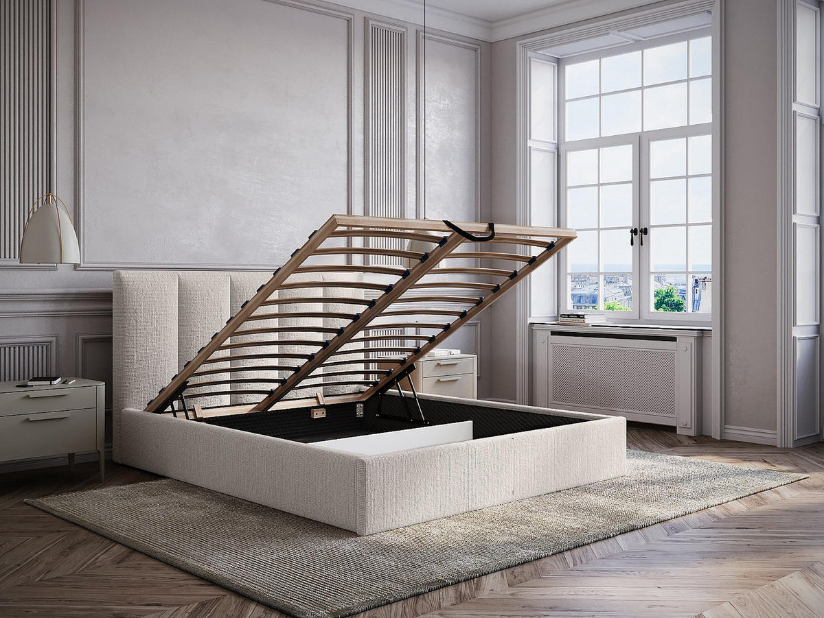 BETT mit Bettkasten - 2 -Sitzer - Polyester - beige - KILACLO - Beige, Textil (203/153cm) - Vente-Unique