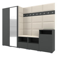 GARDEROBE NELA VIII 250 cm (Modulare Flurmöbel Graphit mit Spiegel & Sitzpolster Creme 01 Set XL) - Silberfarben/Creme, Holz/Holzwerkstoff (250/187/40cm) - Ravio