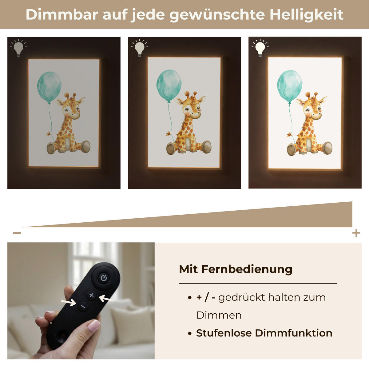 NACHTTISCHLAMPE MIT AKKU Giraffe - Baby - Tiere - Blauer Ballon 60x90 cm - Weiß, Holzwerkstoff (8/60/90cm) - OnlyWow