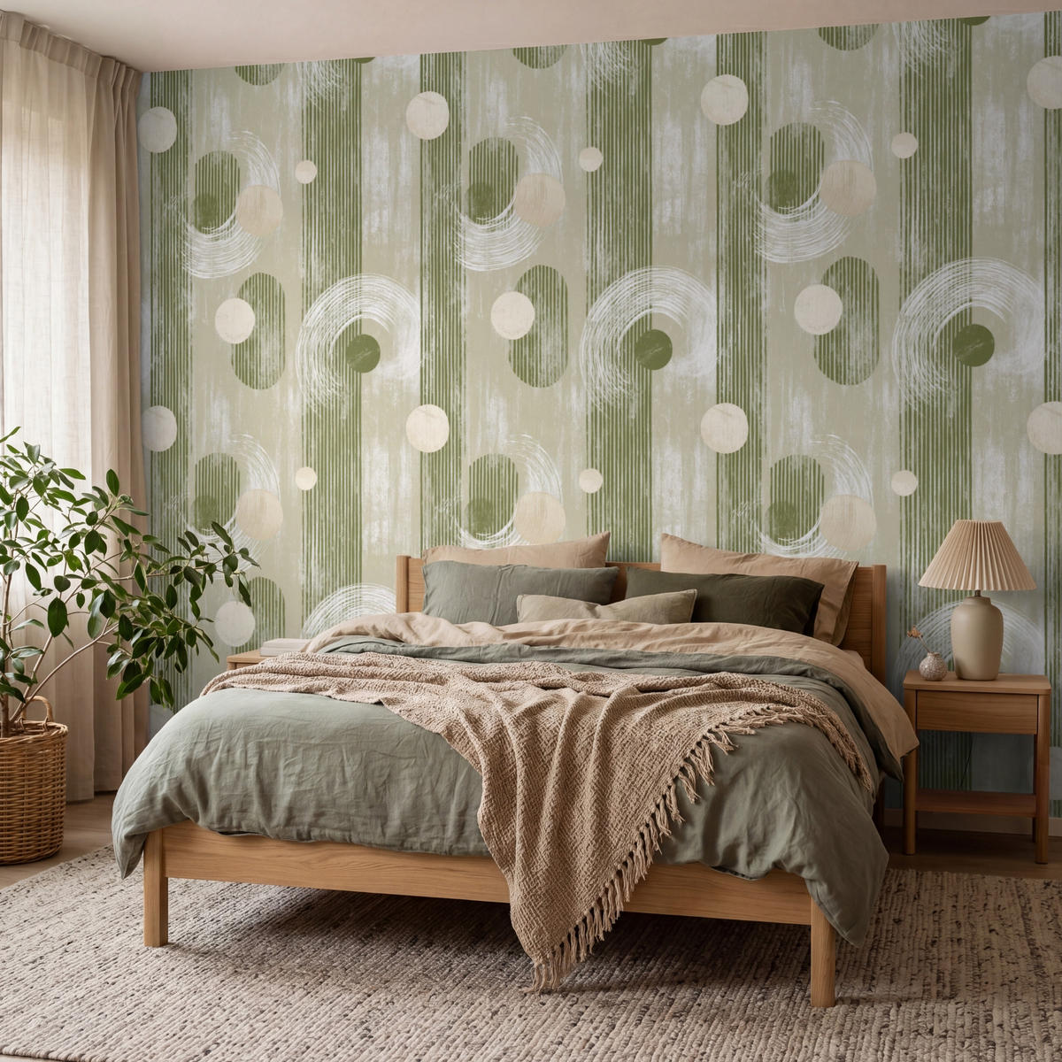 TAPETE - Künstlerisch - Modern - Grün - 300x220 cm - Olivgrün, Papier (300/220cm) - OnlyWow