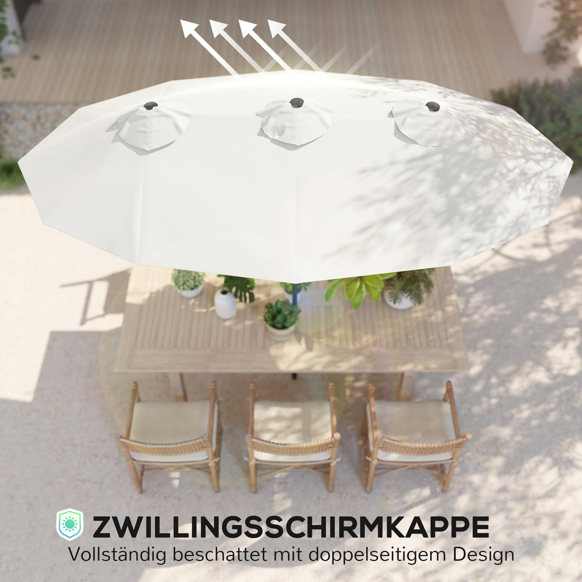 DOPPELSONNENSCHIRM mit Handkurbel Weiß 295/152/222 cm - Creme, Metall (152/295cm) - Outsunny