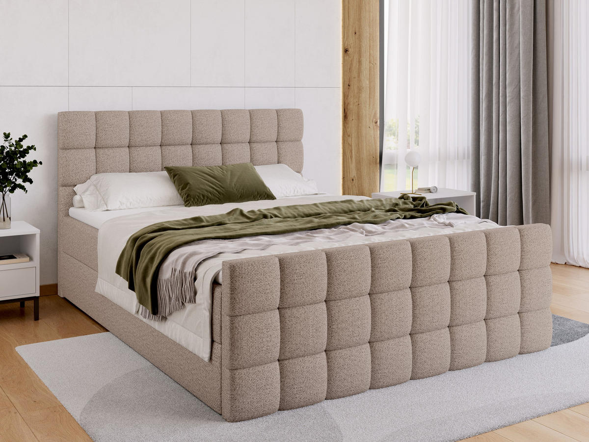 BOXBETT Dakota Duo mit Topper 180/200 Beige - Beige, Holz/Textil (180/200cm) - Bromarkt
