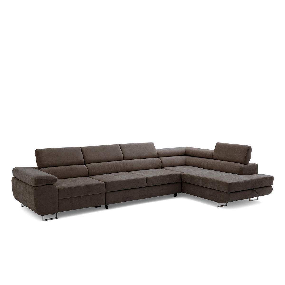 ECKSOFA WILD MAXI L Rechts mit Schlaffunktion 125x195 Chenille Dunkelbraun - Chromfarben/Dunkelbraun, Holz/Textil (350/203cm) - Muffo