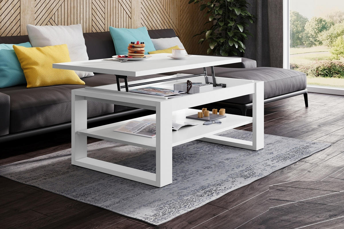 COUCHTISCH rechteckig Weiß matt aufklappbar 110/65/50 cm - Weiß, Holzwerkstoff (65/110/50cm) - designimpex