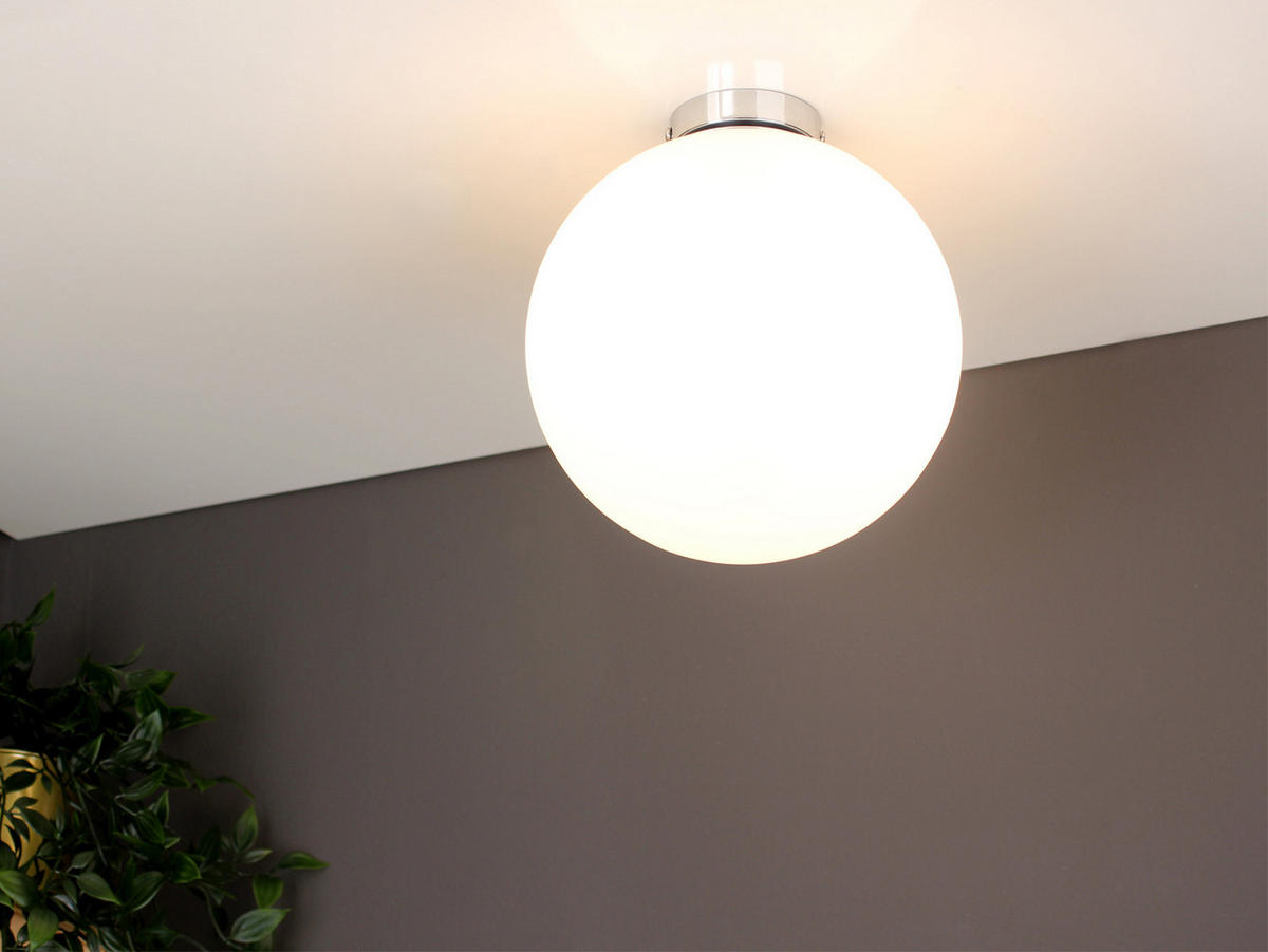 LED-DECKENLEUCHTE Glaskugel Lampenschirm, Ø15cm - Silberfarben/Weiß, Glas/Metall (15/15/17cm) - meineWunschleuchte