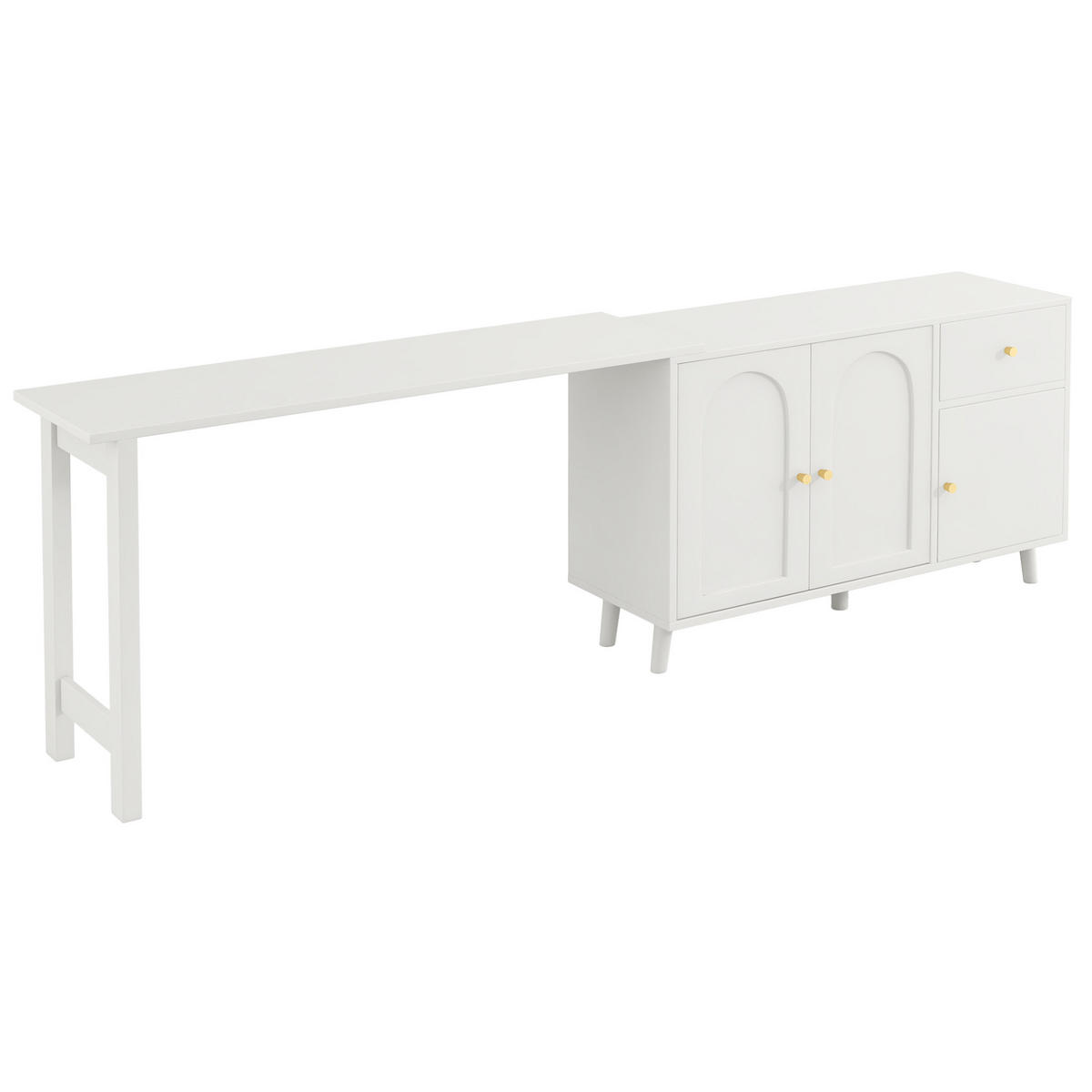 SCHREIBTISCH 120/40/74,5 cm drehbar mit Sideboard und Schublade in Weiß - Weiß, Holzwerkstoff (120/40/74.5cm) - BEAOK