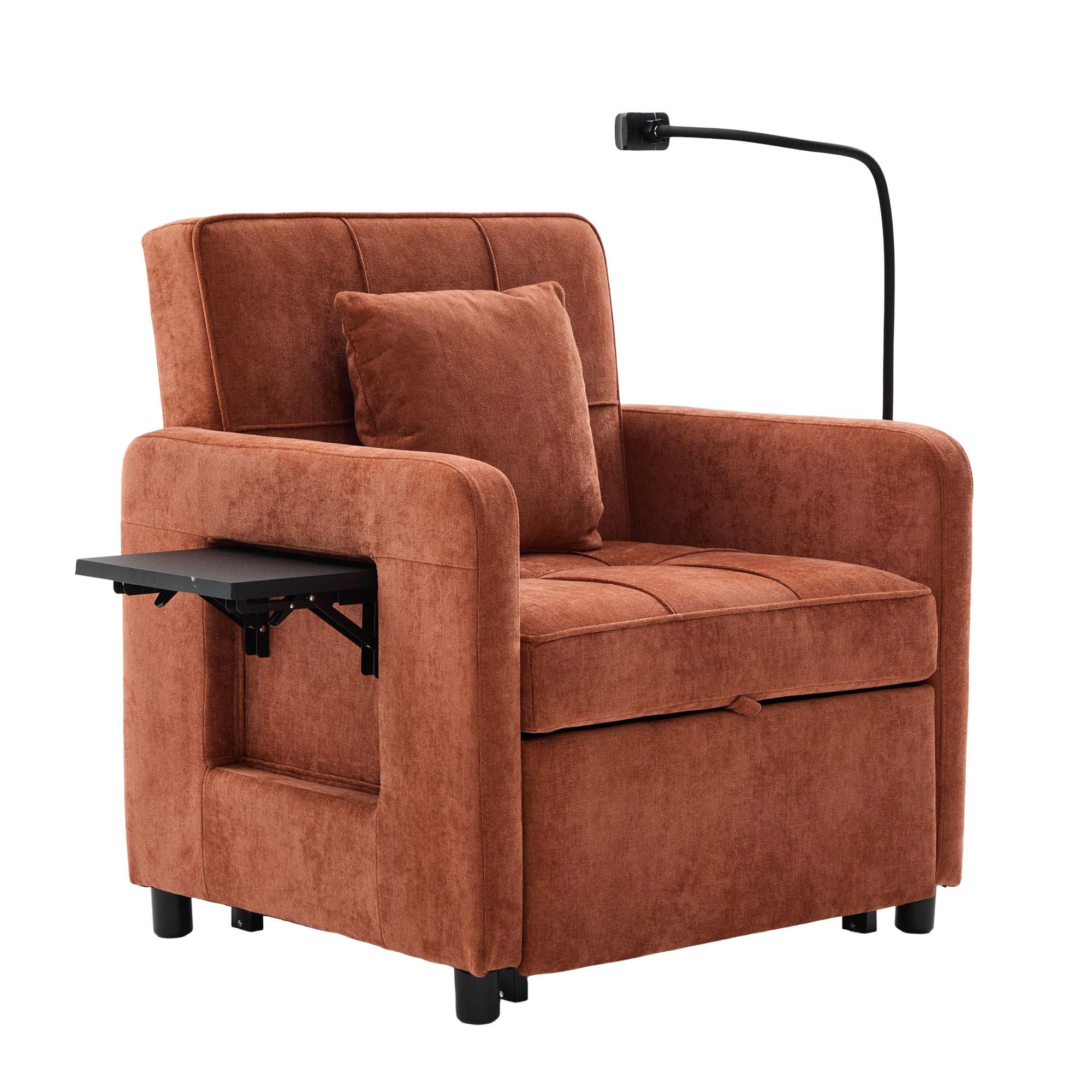 SOFA Chenille Orange mit Kissen, Stauraum und Handyhalterung - Orange, Textil/Metall (79/83/167cm) - WISHDOR