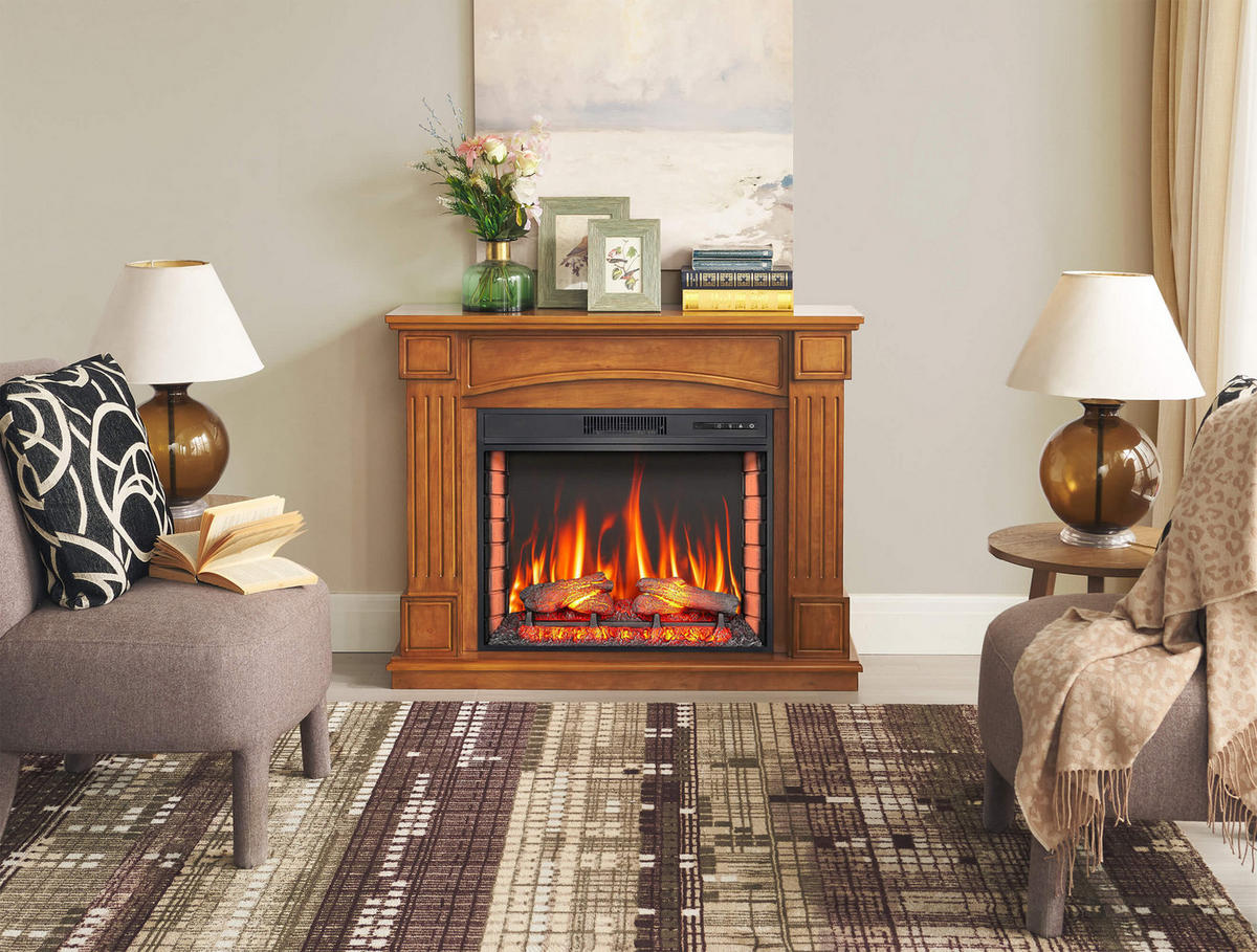 ELEKTROKAMIN Boston AF28S Eiche – Breite 77 cm, 3D-Flammeneffekt, LED-Beleuchtung, Heizfunktion - Braun, Glas/Holzwerkstoff (114/90.3/34cm) - ArtiFlame