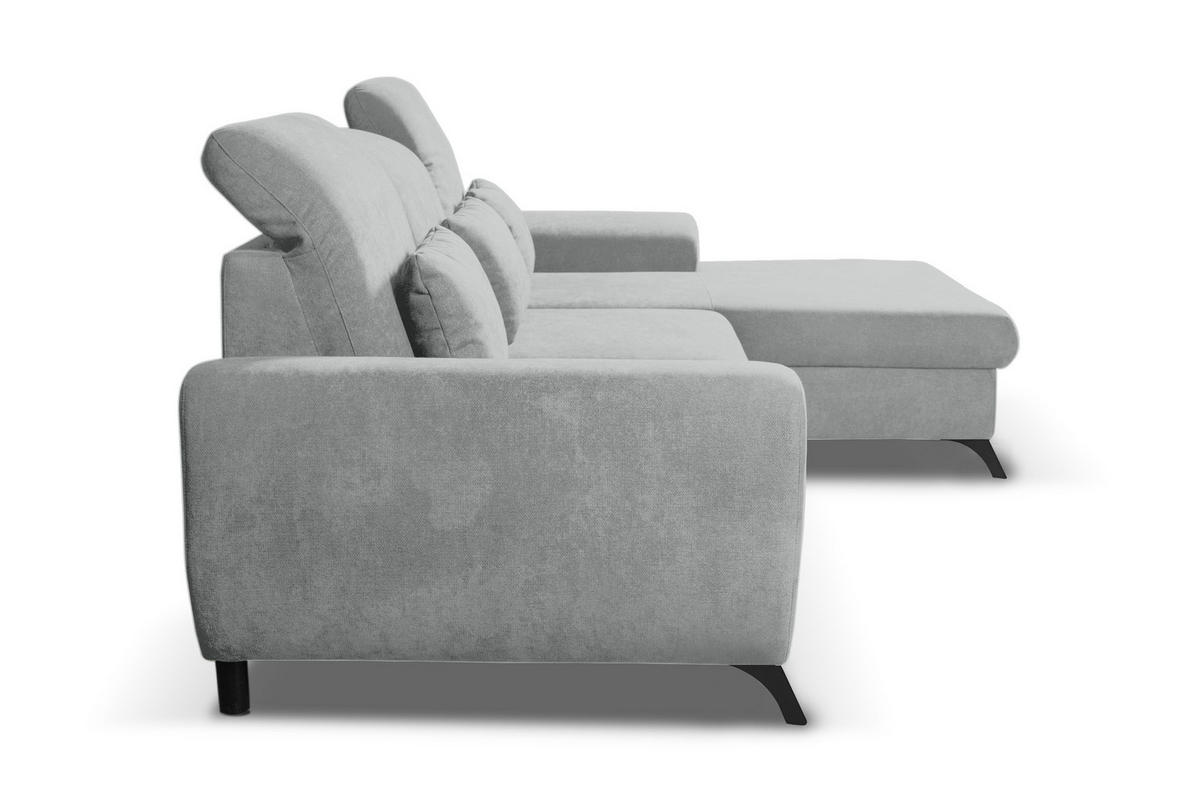 ECKSOFA LUCE R-S Grau Plüsch-Stoff mit Schlaffunktion - Grau, Holz (279/172cm) - MASSENO