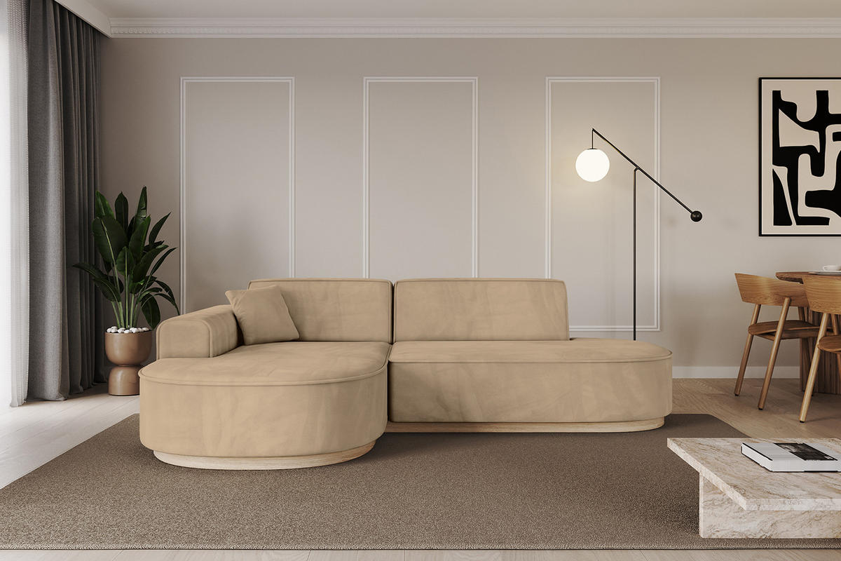 ECKSOFA Ottomane Links MARI-L1-v1 - 243x171x83 cm Taupe Velours - Taupe, Holzwerkstoff/Textil (243/171cm) - ALTDECOR