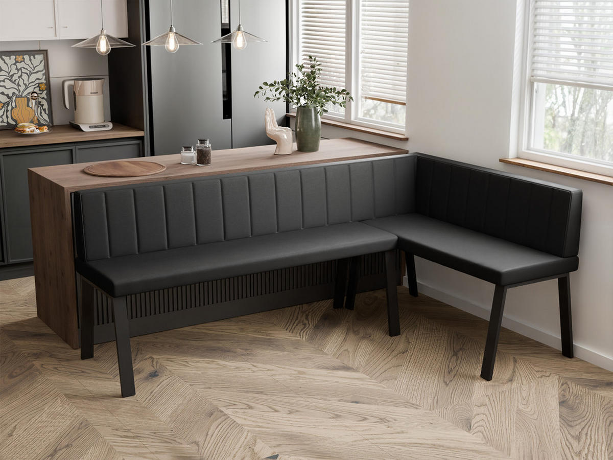 ECKBANK rechts MONO Y Kunstleder gesteppt, 142/196 cm Schwarz - Schwarz, Kunststoff/Textil (142/196cm) - Idohome