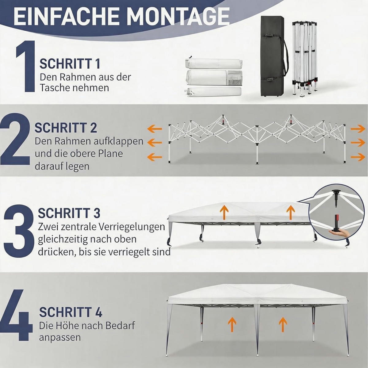 FALTPAVILLON 3x6 m mit 6 Seitenteilen Weiß - Weiß, Metall (300/268/600cm)