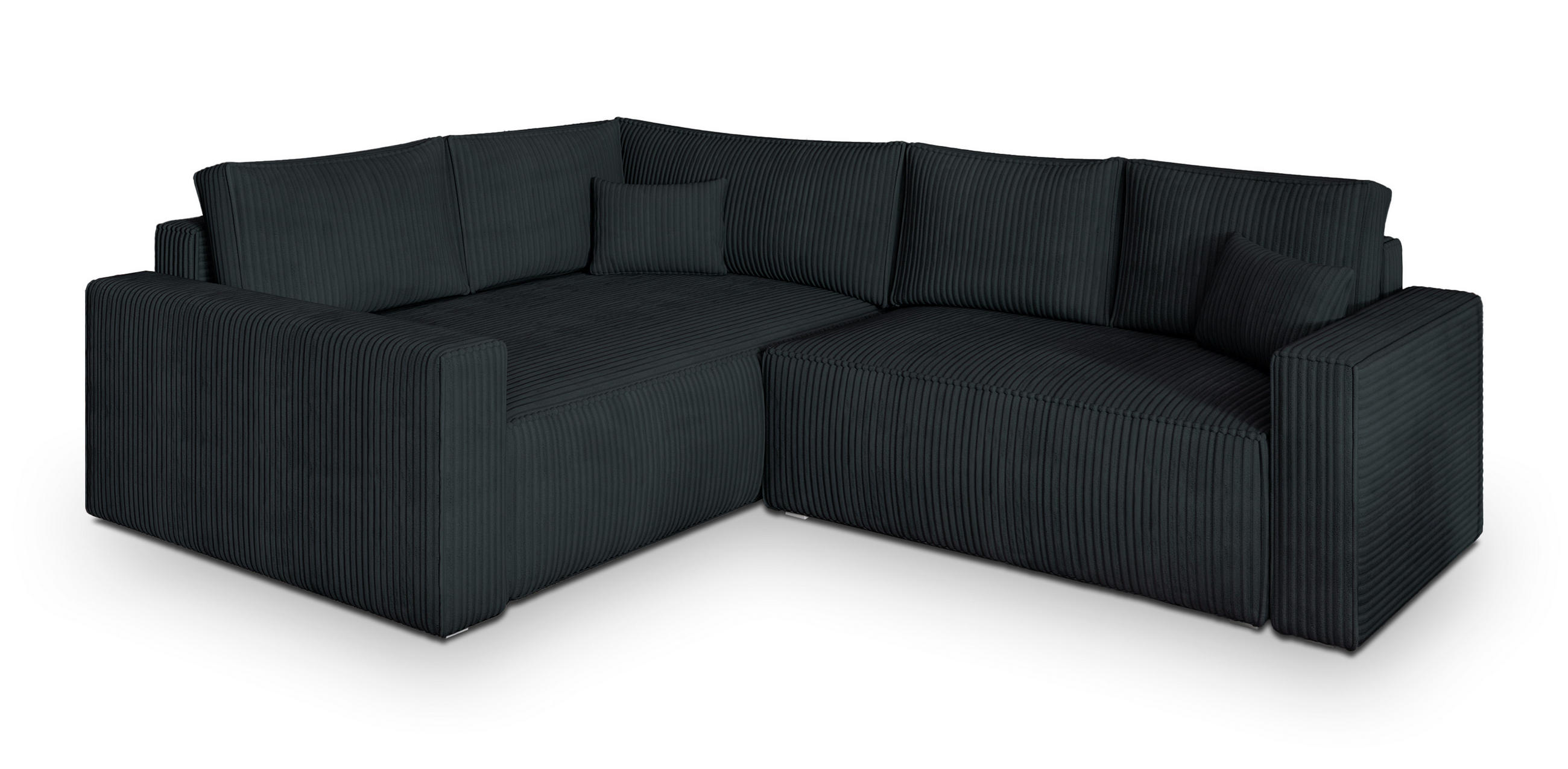 ECKSOFA ERONIS L-S Schwarz Kordstoff mit Schlaffunktion - Schwarz, Holz (265/194cm) - MASSENO