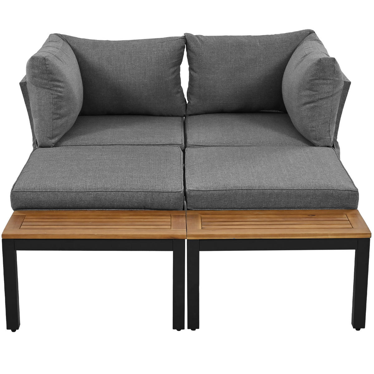 GARTENMÖBEL 120x60x66cm grau aus Stahl und Akazie, mit Kissen - Grau, Metall - Modfu