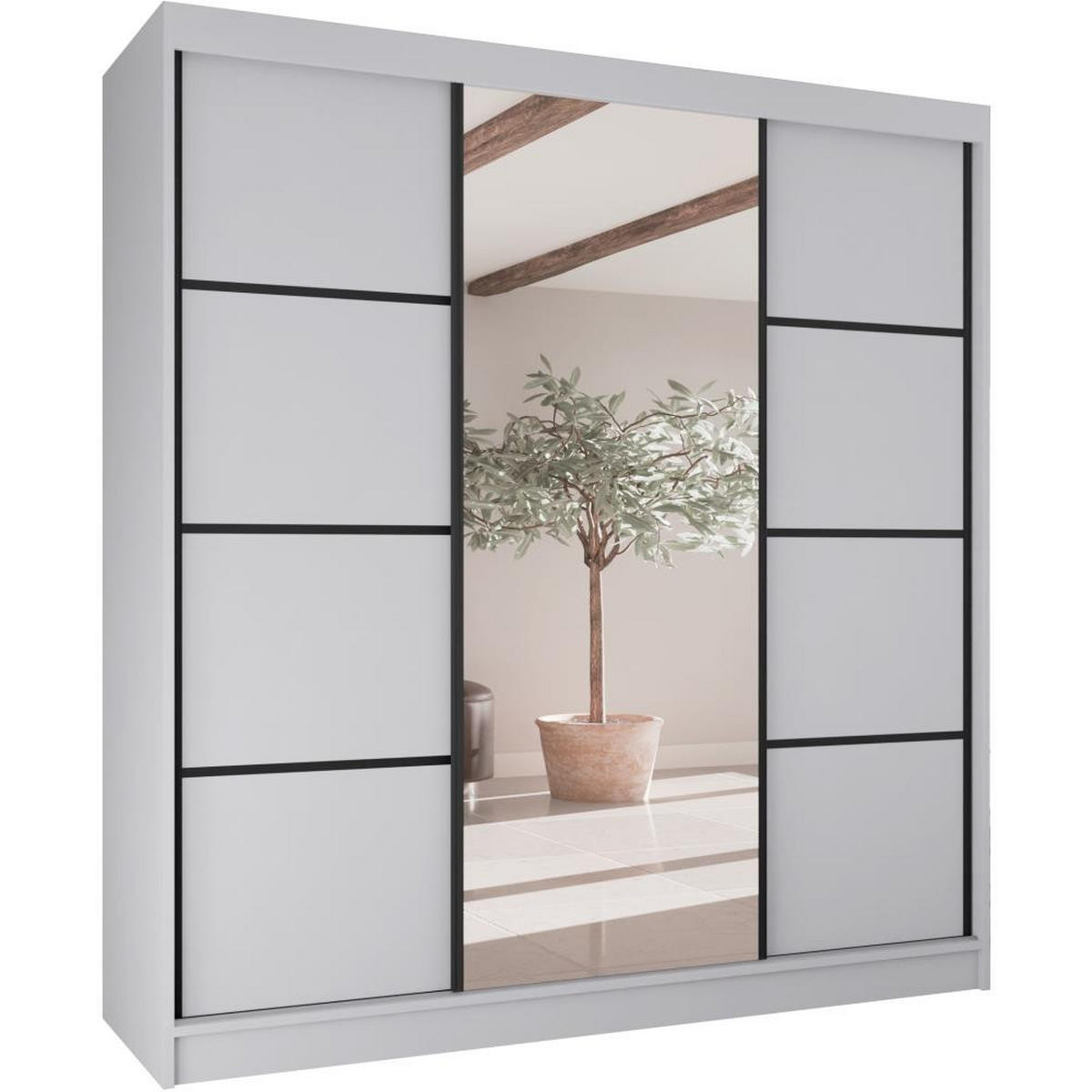 SCHWEBETÜRENSCHRANK Vilo II 200/61/215 weiß+schwarz - Schwarz/Weiß, Holzwerkstoff (200/215/61cm) - Beautysofa