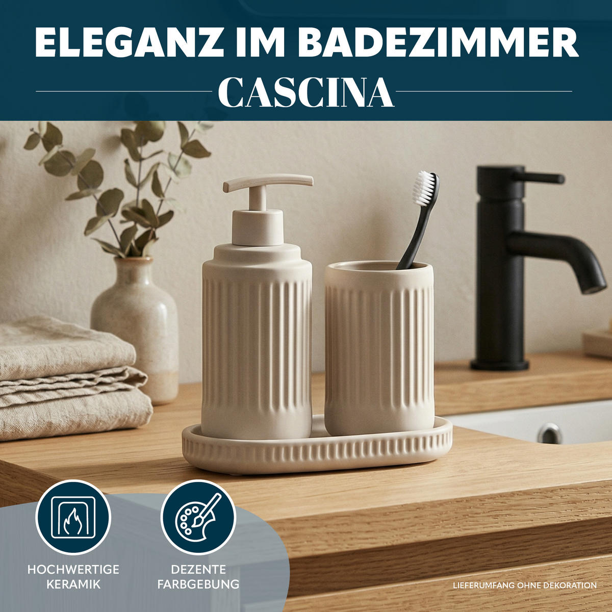 BAD-ACCESSOIRES-SET CASCINA, Soft-Touch, beige - Beige, Keramik (7/18/7cm) - eluno