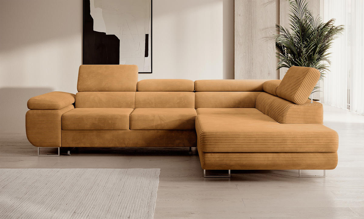 ECKSOFA Stevil Senfgelb Cordbezug - Silberfarben/Messingfarben, Textil/Metall (275/203cm) - Selsey