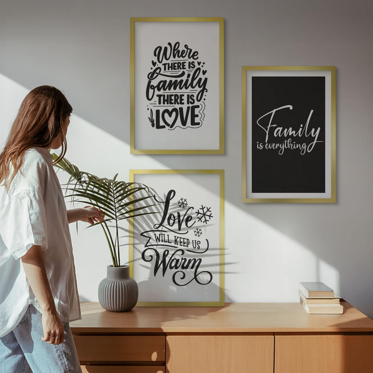 BILDER SET 3er Set - 40x60 cm Goldrahmen - Familie, Liebe, Wärme, Zuhause - Goldfarben, Kunststoff (40/60cm) - TULUP