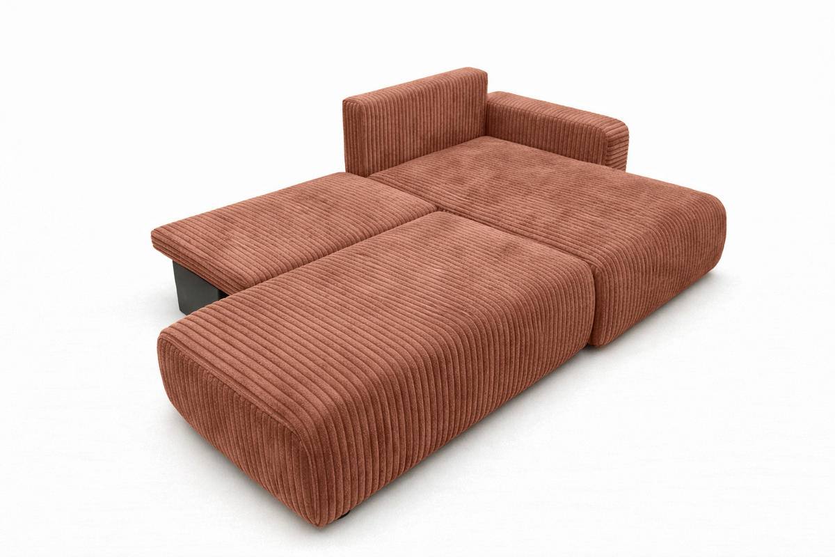 ECKSOFA Mit Schlaffunktion Und Bettkasten, Cordstoff Tilia, Kupfer, Rechts, OPEN XL - Orange, Holz (262/145cm) - Kaiser Möbel