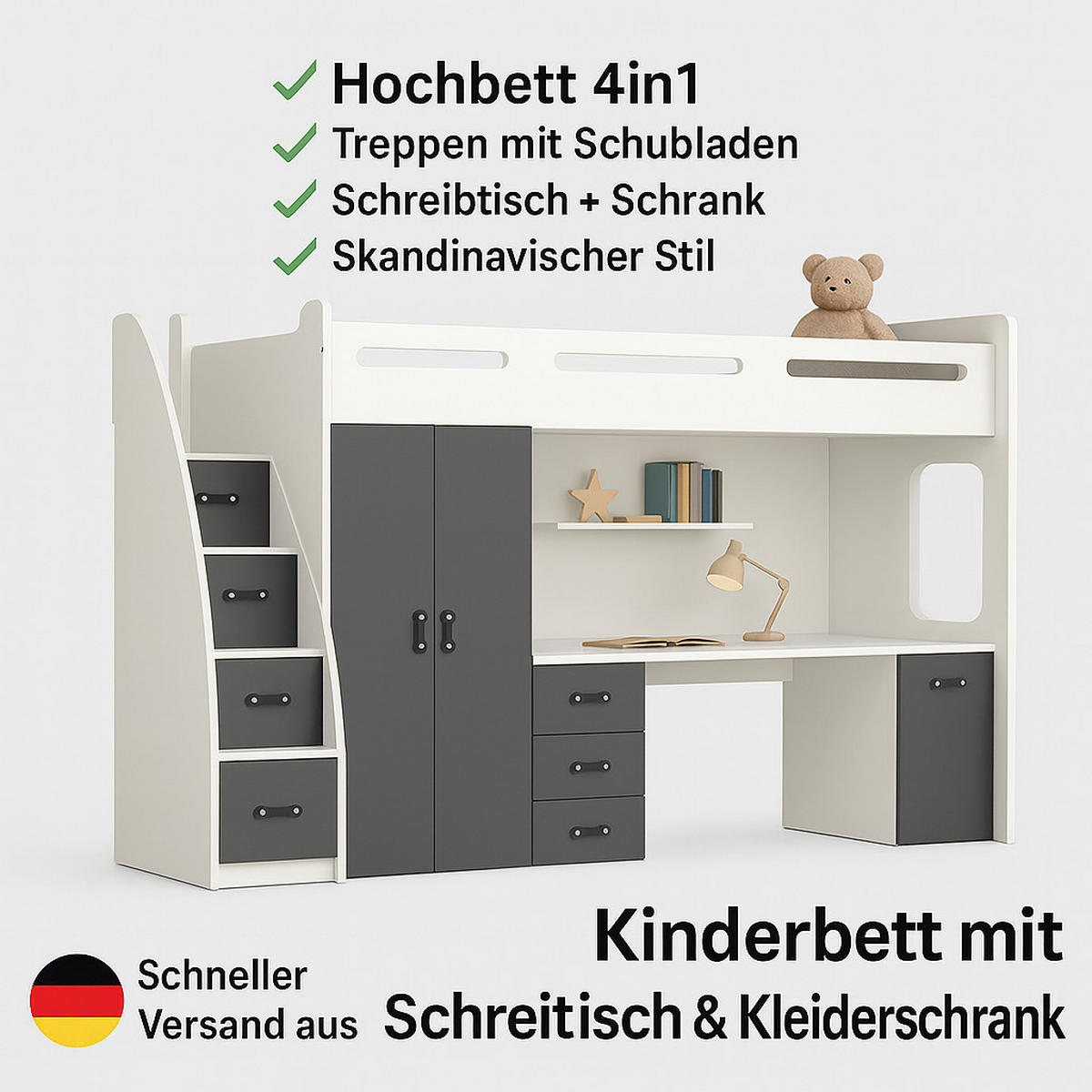 KINDERBETT Zuzia plus grau - Grau, Holzwerkstoff - roe furniture