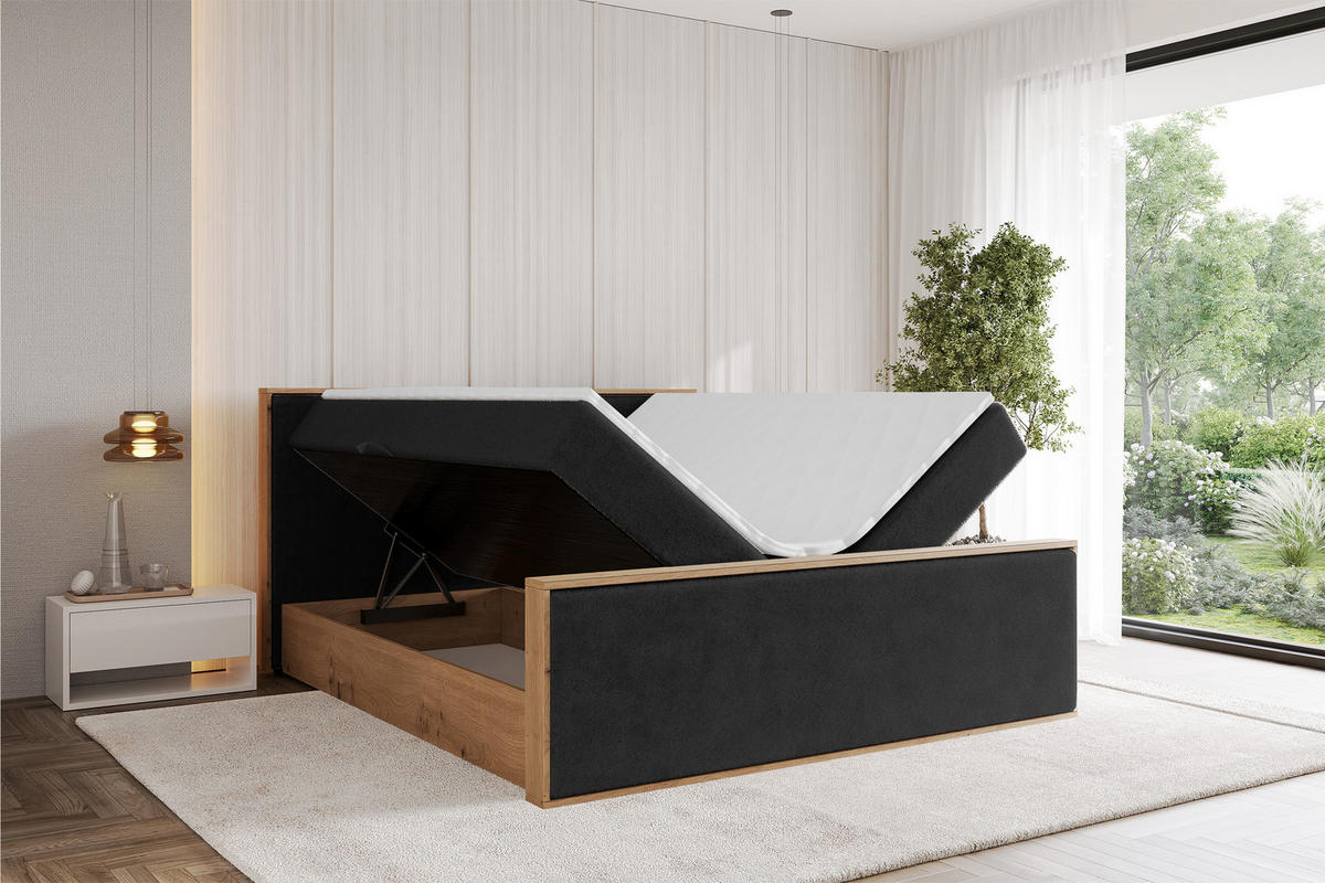 BOXBETT LOLLI9 -Z 200x200 - H3 Schwarz - Schwarz Hochglanz, Holzwerkstoff (200/200cm) - ALTDECOR