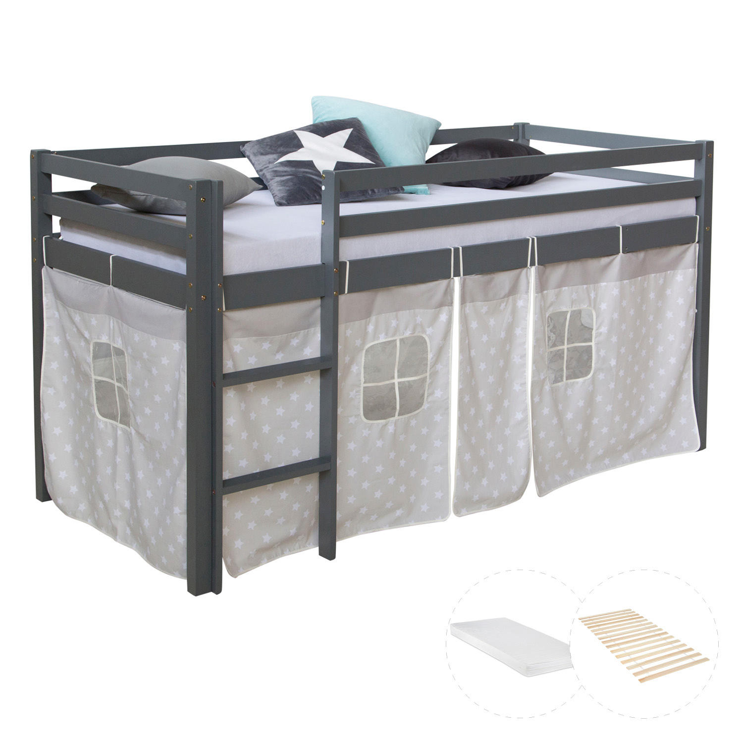 Homestyle4u Hochbett Grau 90x200 cm