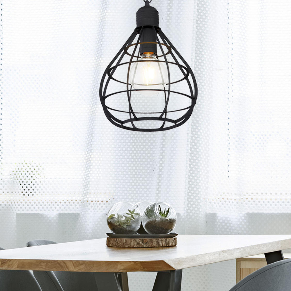 LED HÄNGELEUCHTE Metall Schwarz Gitteroptik - Schwarz, Metall (25/25/120cm)