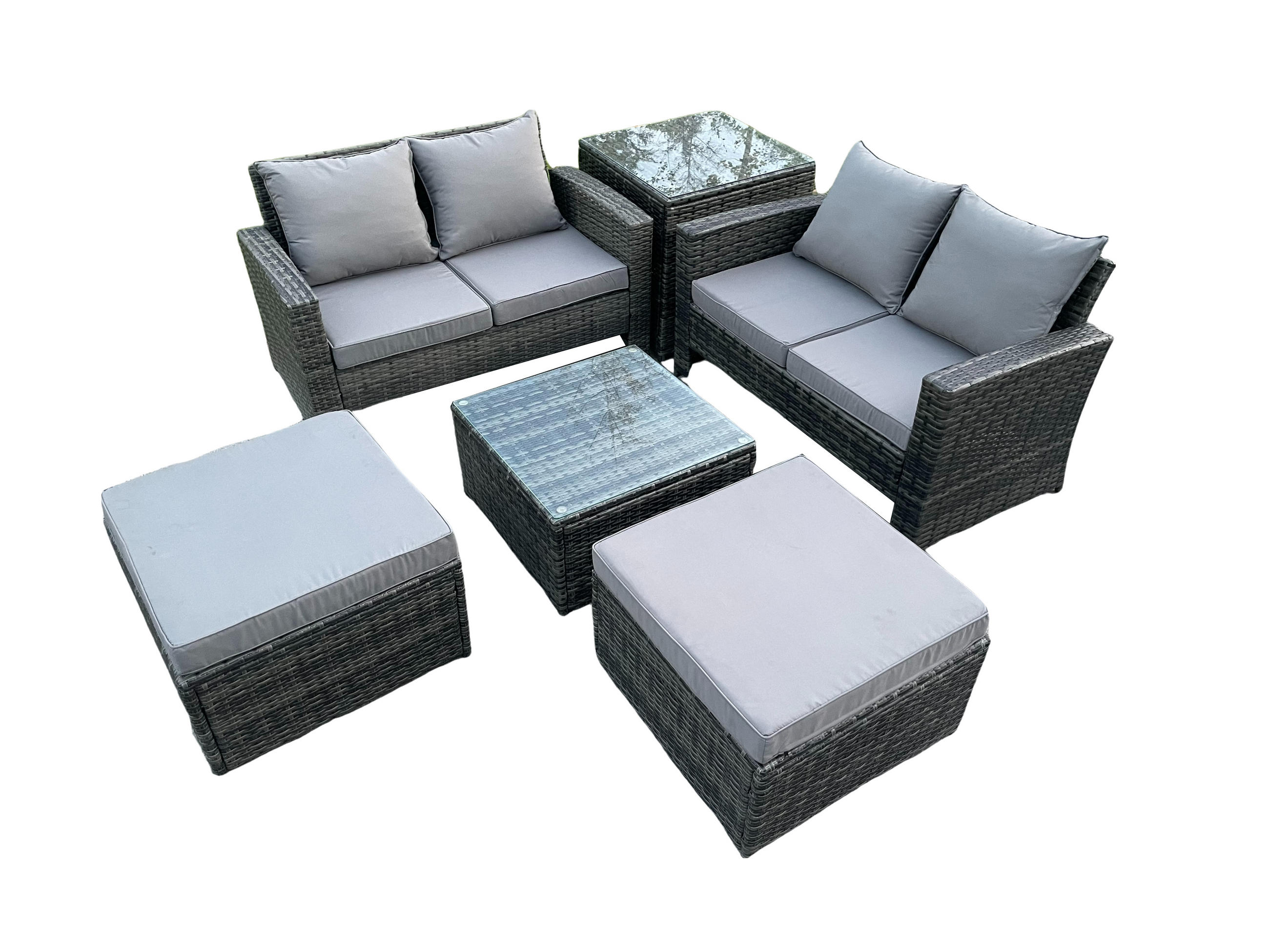 GARTENMÖBEL-SET mit Kissen Polyrattan Dunkelgrau 6-Sitzer - Dunkelgrau, Metall - Fimous