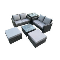 GARTENMÖBEL-SET mit Kissen Polyrattan Dunkelgrau 6-Sitzer - Dunkelgrau, Metall - Fimous
