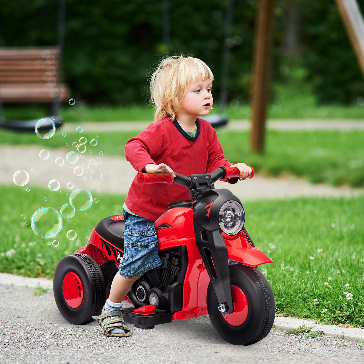 ELEKTRO-MOTORRAD DE-06159 6V mit Musik und Blasen Blau - Rot, Kunststoff/Metall (80/36/43.5cm) - ComfortXL