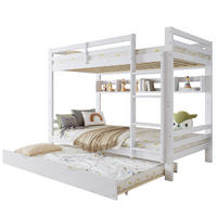 ETAGENBETT aus Kiefer & MDF 90x200 cm in Weiß mit Ausziehbett & Regalen - Weiß, Holzwerkstoff (90/200cm) - Modfu