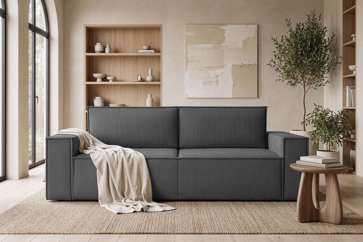 3-SITZER-SCHLAFSOFA NAPI in Pet Friendly Cord-Stoff, grau - Schwarz/Grau, Textil (244/89/101cm) - KONSIMO®