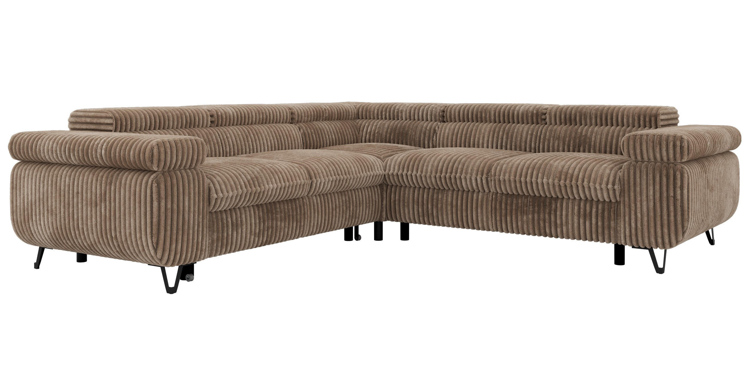 ECKSOFA QUADRO L - Braun Cord - Rechts Seite - Schwarz/Braun, Textil/Metall (269/269cm) - MKS