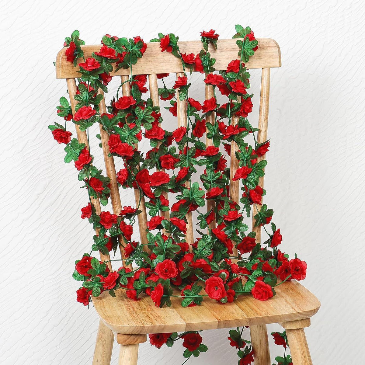 KÜNSTLICHE Blumengirlande Rosen 5 Stück 2,45 m Rot - Rot, Kunststoff (4cm)