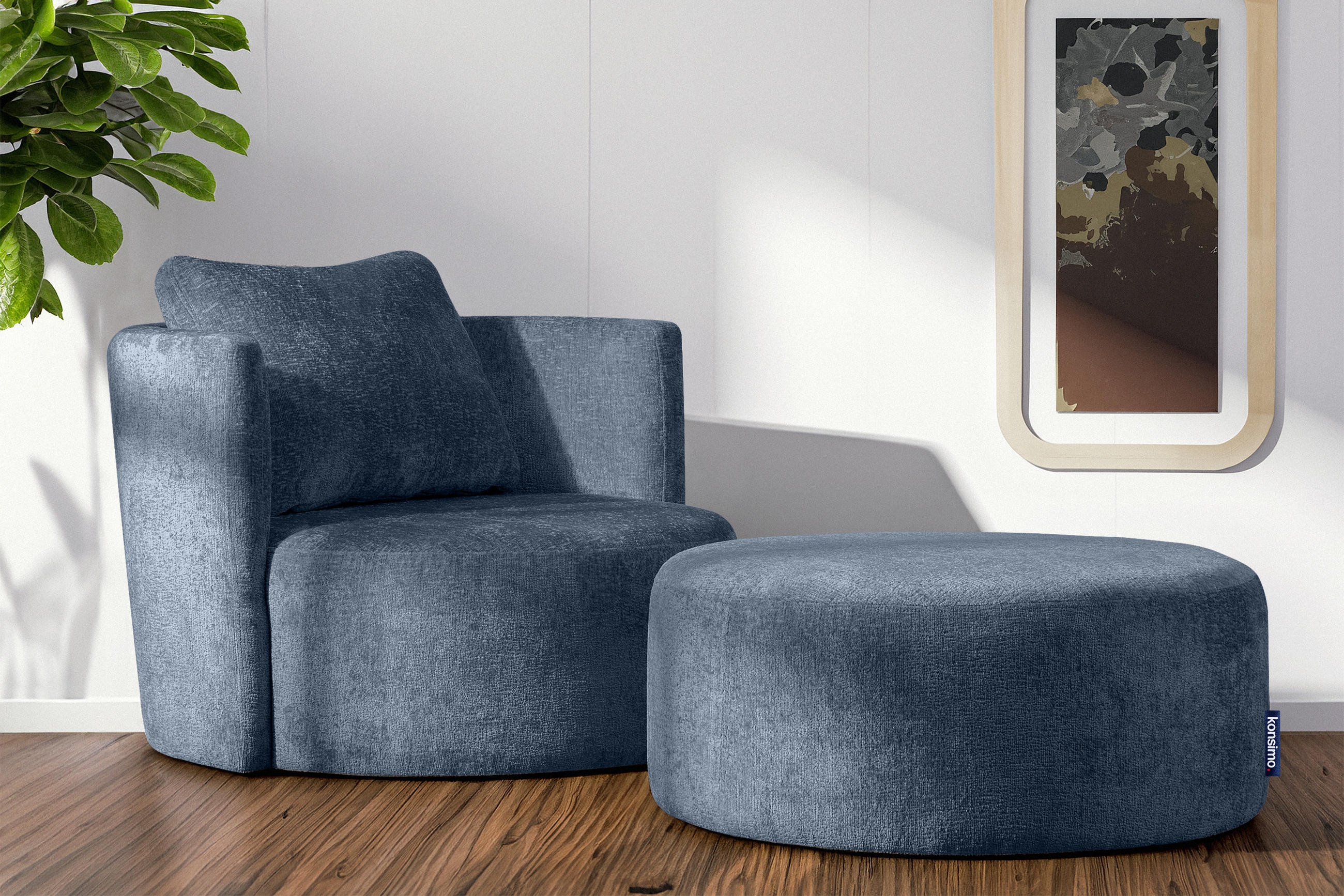 Thumbnail - Konsimo® Drehsessel, Dunkelblau, Textil, 92x75x94 cm, Hergestellt in Europa, Wohnzimmer, Sessel, Polstersessel