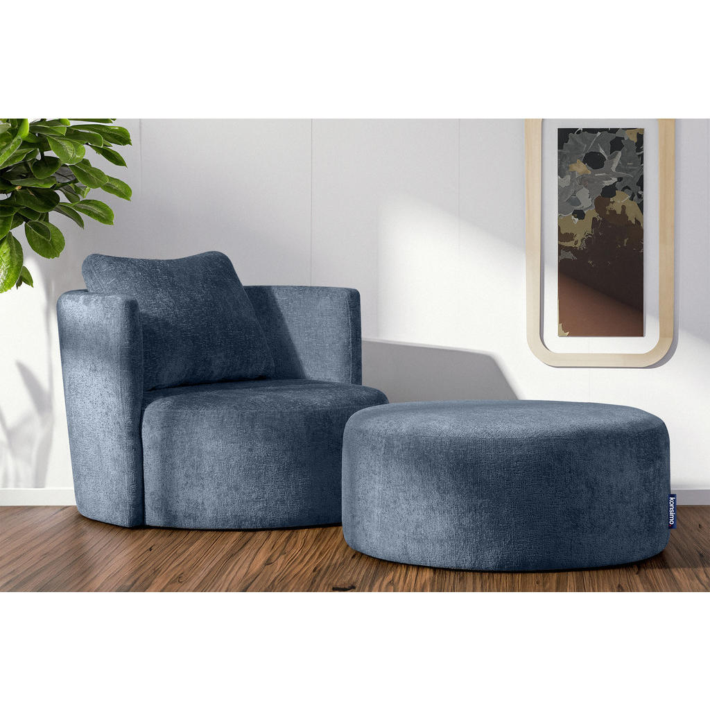 Thumbnail - Konsimo® Sitzhocker, Dunkelblau, Textil, Rund, 80x36x80 cm, Hergestellt in Europa, Wohnzimmer, Hocker, Poufs