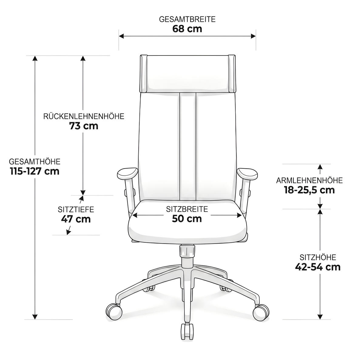 CHEFSESSEL Black-Line Stoff Schwarz - ergonomisch, 150 kg belastbar, Sitzhöhe 48-60cm - Schwarz, Kunststoff/Textil (68/121/60cm) - Versee