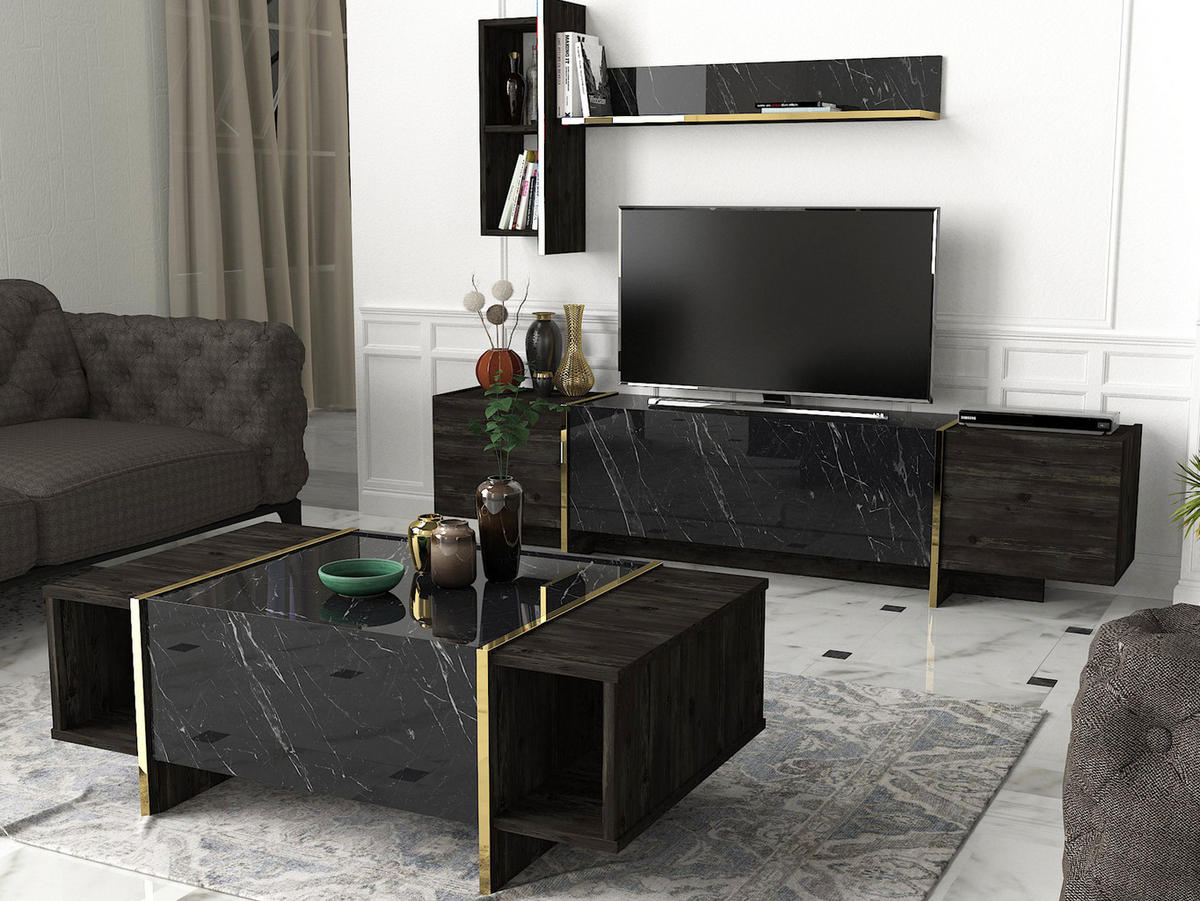 COUCHTISCH Veyron Rebab Braun Dunkelgrau ( Marmor Optik ) - Dunkelgrau/Braun, Holzwerkstoff (60/103.8/37.3cm) - moebel17