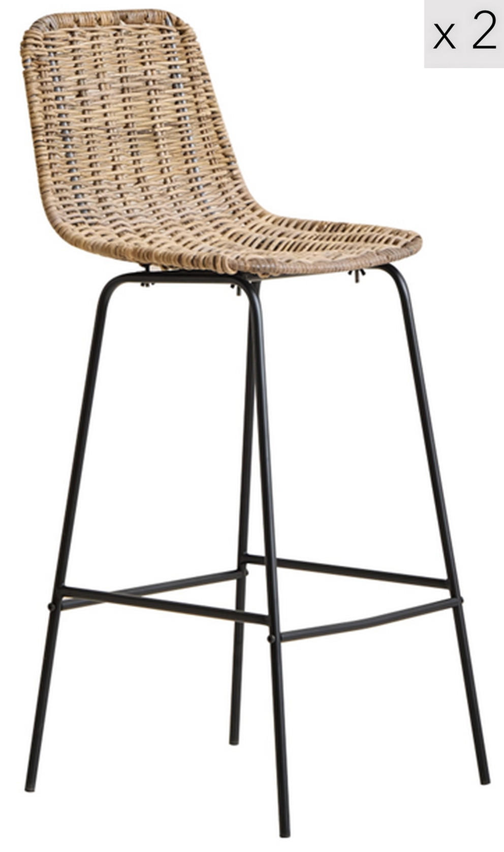 BARHOCKER 2er-Set Rattan Braun - Braun, Holz (39.5/91/41cm) - Nordlys