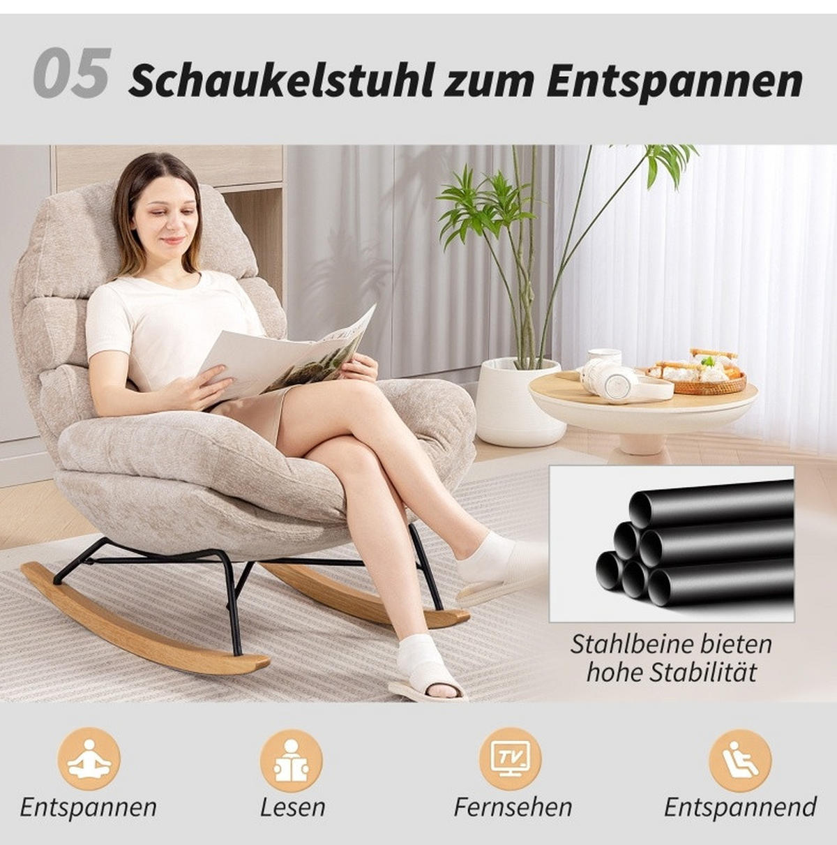 SESSEL 80/103/91 cm, gepolstert mit 13 cm Schaum, Kufenbasis aus Stahl und Kautschukholz, Cremeweiß - Creme, Kunststoff (80/91/103cm) - Redom