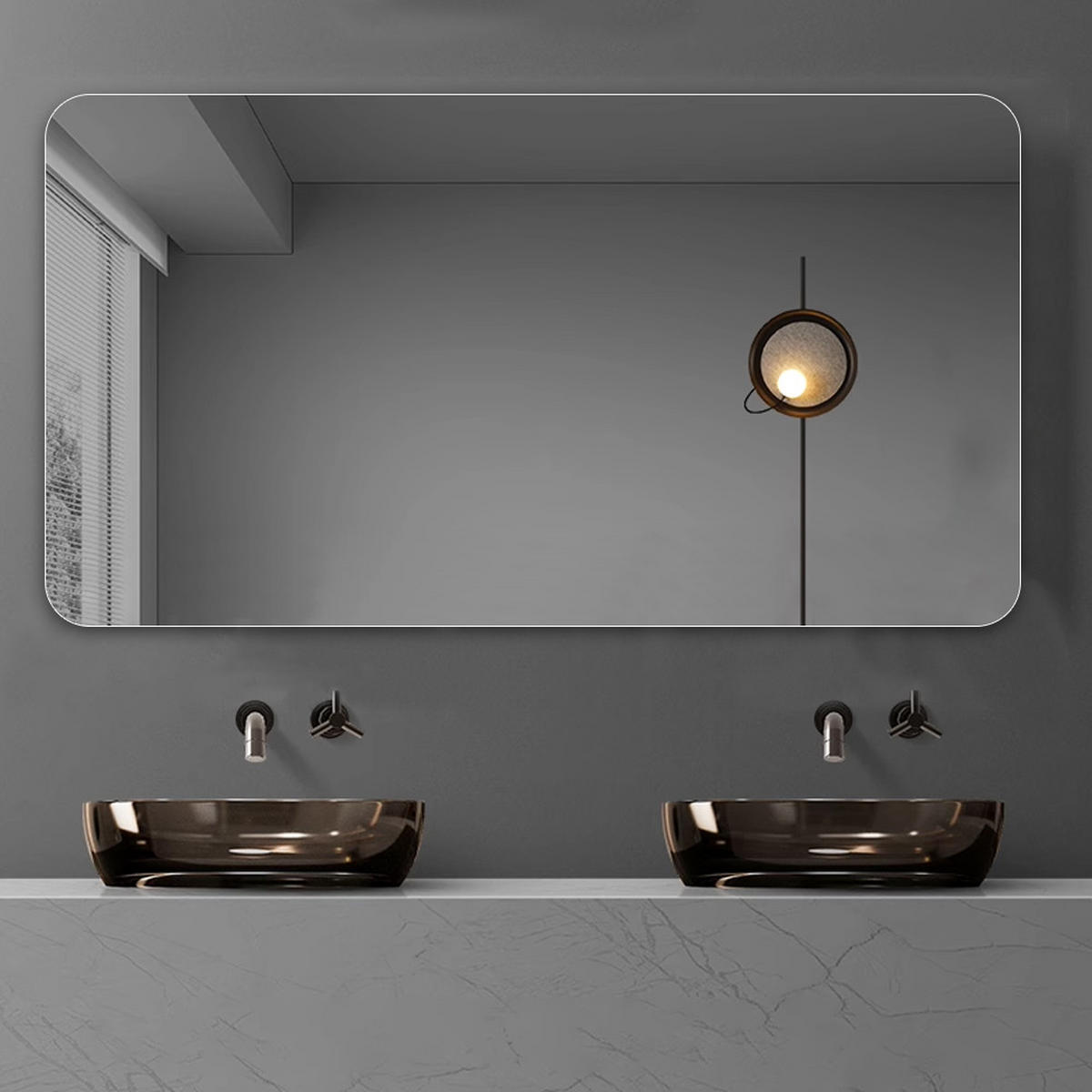 RAHMENLOSER Badezimmerspiegel 70x90x1.5cm Silber mit R50 abgerundeten Ecken 5mm,horizontal/vertikal montierbar - Silberfarben, Glas (90/1.5/70cm) - Modfu