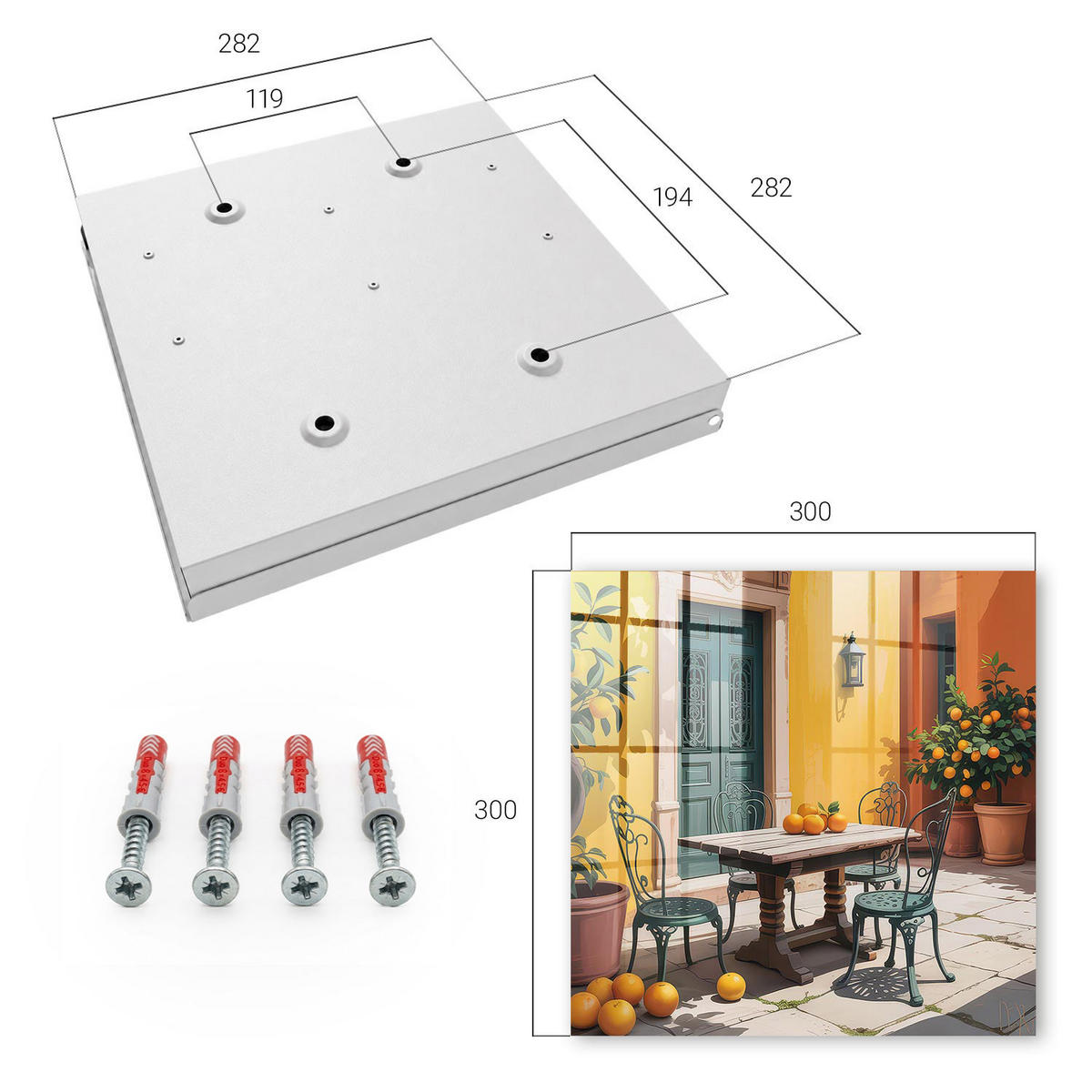 SCHLÜSSELBOX Weiß 30x30 cm – Türöffnung nach rechts - Sonnige Terrasse - Gelb, Metall (30/30/5cm) - TULUP