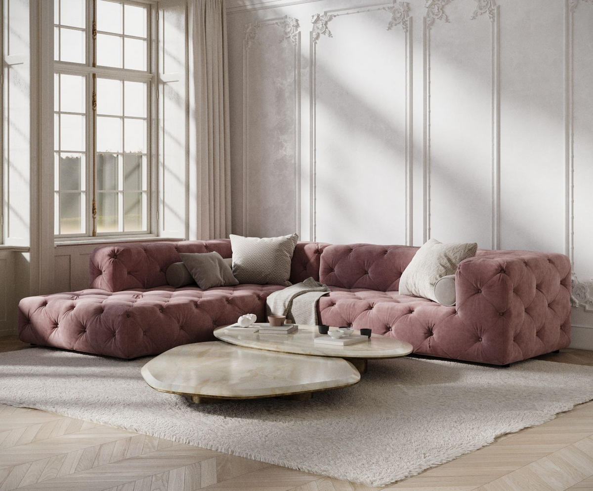 ECKSOFA Cosimo Rosa Samtstoff - Schwarz/Rosa, Holz/Holzwerkstoff (325/228cm) - Maison de Reve